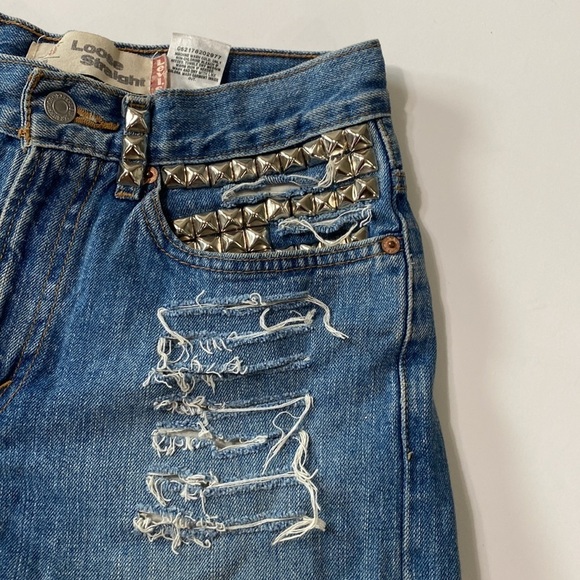Levi’s 569 Loose High Waist Studded Jean Shorts Size 27 - Picture 2 of 8